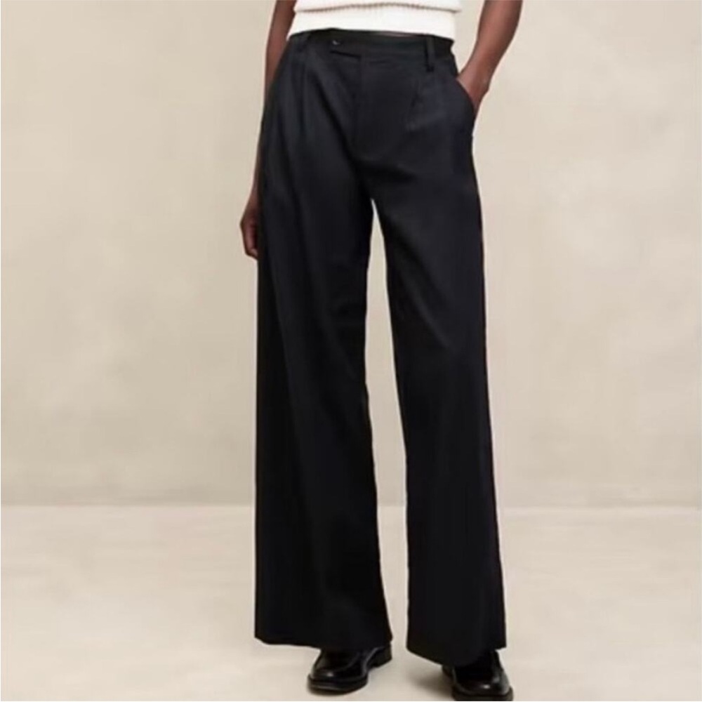 NWT Banana Republic Linen Blend BLACK Wide Leg Pleated Trouser